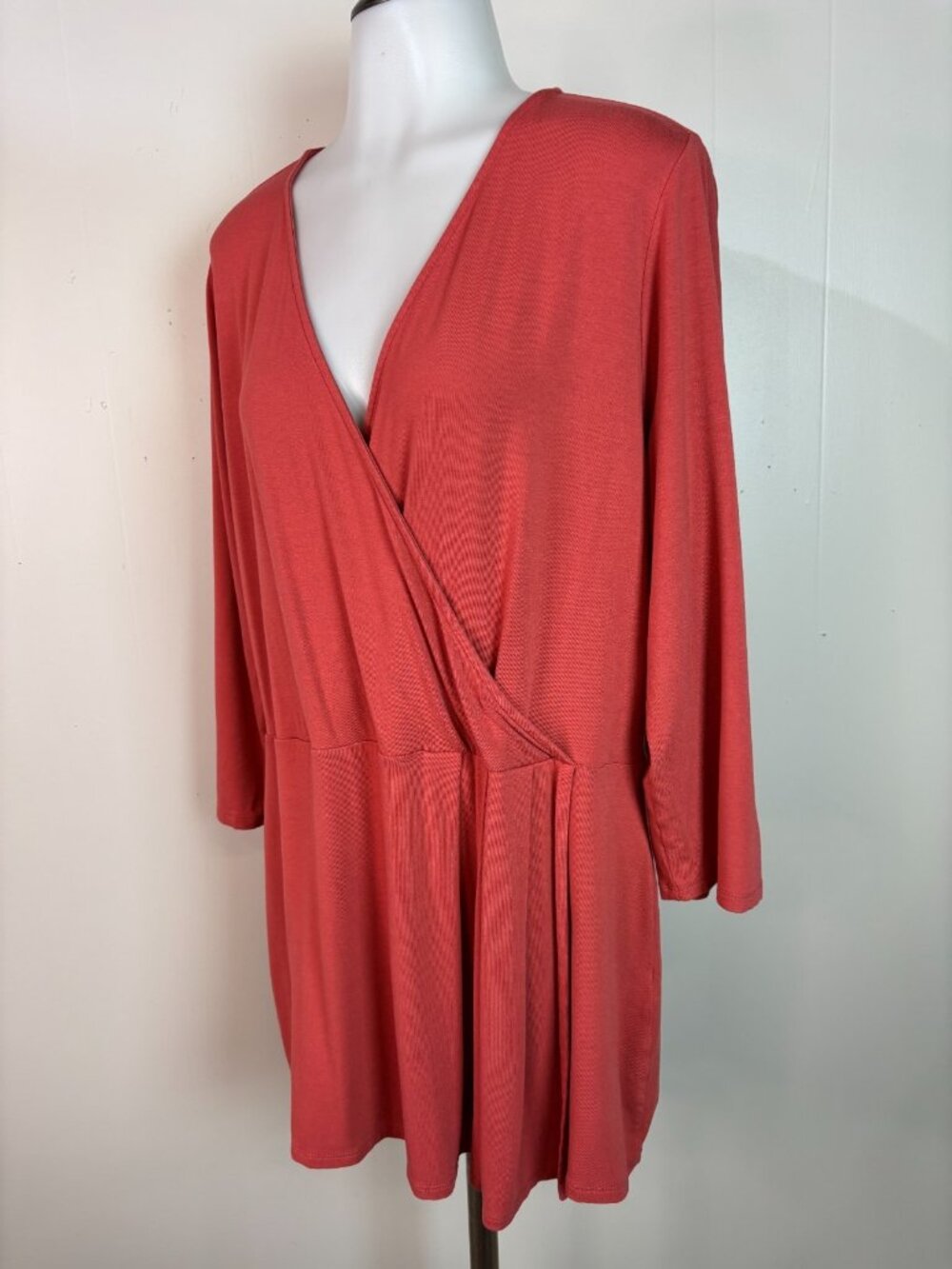 J. Jill Top Large Coral Wrap-Front Wearever Collection Stretch Blouse 3/4 Sleeve - Picture 3 of 11